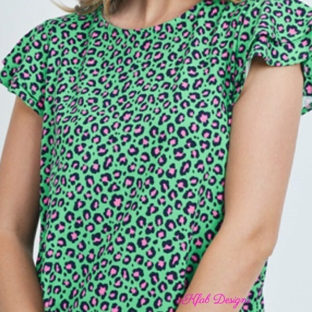 Leopard Print Ruffle Sleeve Knit Top - Picture 4 of 4